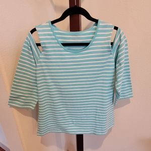 Peruvian cotton teal/white cold shoulder top - size L - NEW